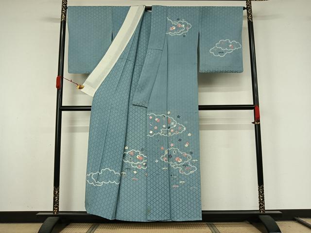 平和屋着物▽訪問着 単衣 中国三大刺繍 相良刺繍 絞り 雲重ね花文 正絹 逸品 AABL0370jh
