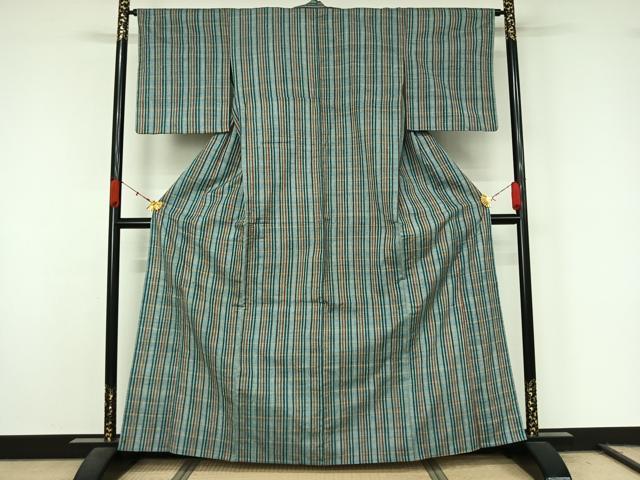 平和屋着物▽上質な紬 単衣 格子 正絹 逸品 AABL0377jh