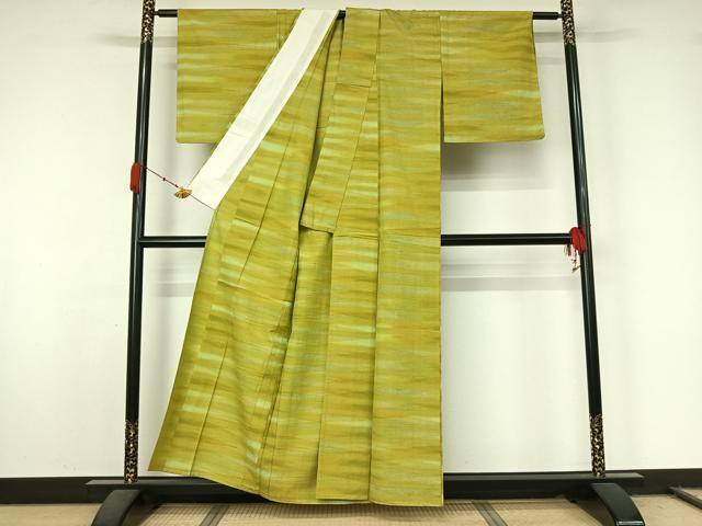 平和屋着物▽上質な紬 単衣 横段文 正絹 逸品 AABL0380jh