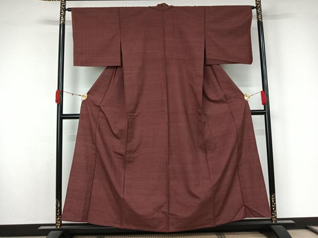 平和屋着物▽結城紬 単衣 浅蘇芳色 正絹 逸品 AABL0381jh