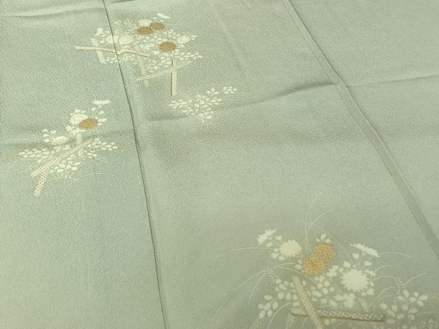 平和屋着物▽訪問着 単衣 竹屋町刺繍 草花文 金彩 正絹 逸品 AABL0388jh