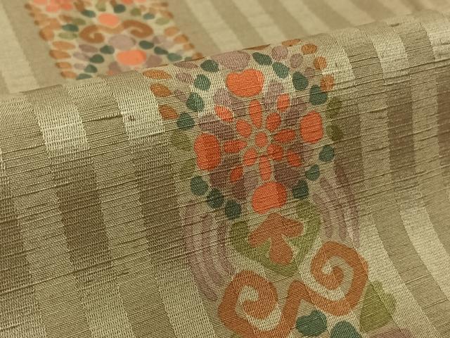 平和屋着物▽上質な小紋 単衣 紬地 草花文 正絹 逸品 AABL0395jh