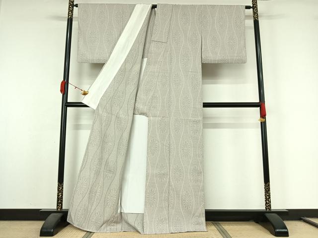 平和屋着物▽お召 単衣 立涌花文 正絹 逸品 AABL0407jh