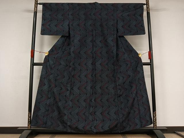 平和屋着物▽小紋 単衣 幾何学文様 AABL0417jh