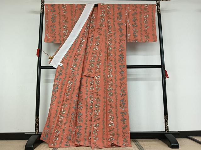 平和屋着物▽小紋 単衣 草花文 洗える着物 未使用 AABL0420jh