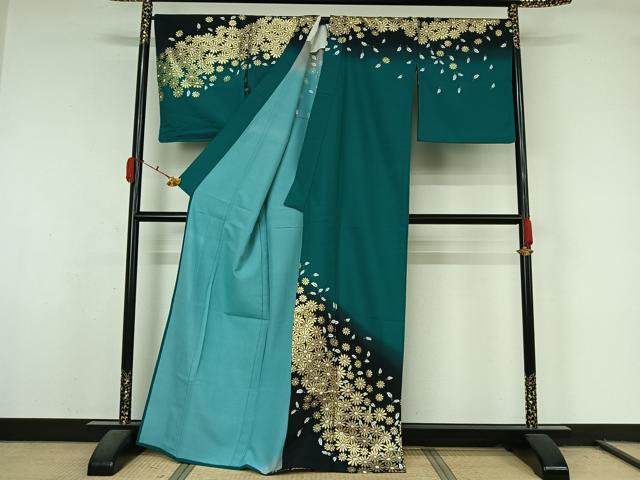 平和屋着物▽訪問着 単衣 草花文 暈し染め 金彩 洗える着物 AABL0421jh
