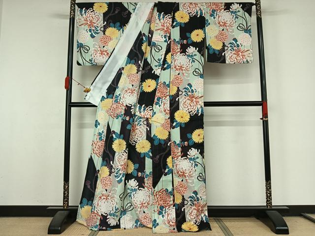 平和屋着物▽小紋 単衣 草花文 洗える着物 AABL0424jh