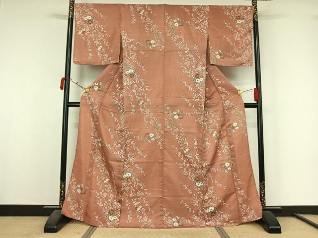 平和屋着物▽小紋 単衣 草花文 洗える着物 AABL0426jh