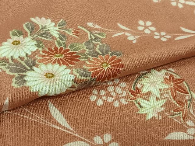 平和屋着物▽小紋 単衣 草花文 洗える着物 AABL0426jh