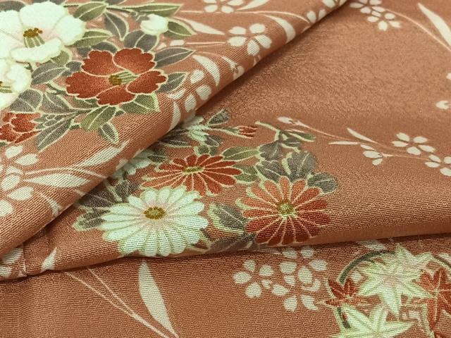 平和屋着物▽小紋 単衣 草花文 洗える着物 AABL0426jh