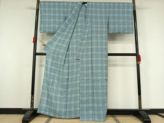 平和屋着物▽小紋 単衣 格子 綿 AABL0431jh