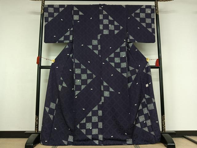 平和屋着物▽上質な小紋 単衣 幾何学舞桜文 正絹 逸品 AABL0433jh