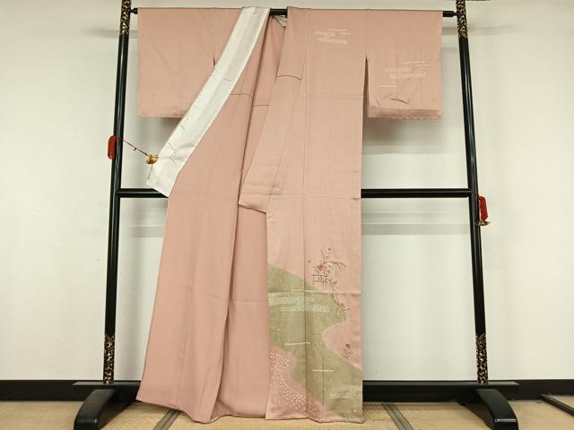 平和屋着物▽訪問着 単衣 絞り 刺繍 草花文 金彩 正絹 逸品 AABL0436jh