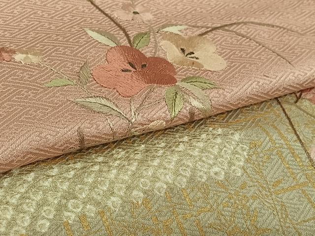 平和屋着物▽訪問着 単衣 絞り 刺繍 草花文 金彩 正絹 逸品 AABL0436jh