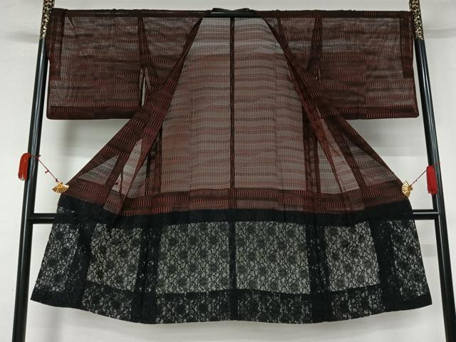 平和屋着物▽道行コート スリーシーズン 春夏秋 塵除け 花唐草文 横段文 ロング丈 AABL0448jh