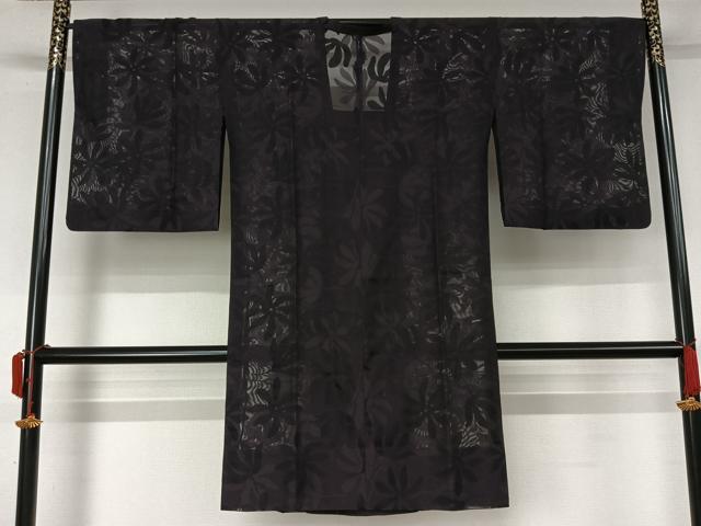 平和屋着物▽道行コート スリーシーズン 春夏秋 塵除け 草花文 ロング丈 正絹 逸品 AABL0449jh