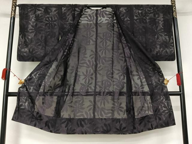 平和屋着物▽道行コート スリーシーズン 春夏秋 塵除け 草花文 ロング丈 正絹 逸品 AABL0449jh