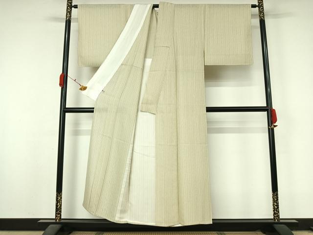平和屋着物▽上質な小紋 単衣 捩り織 縞 勝虫 さが美扱い 正絹 逸品 AABL0454jh