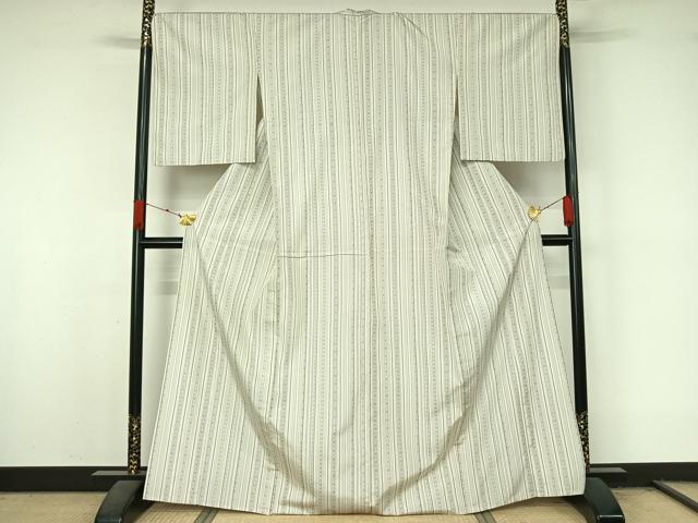 平和屋着物▽上質な紬 単衣 縞 正絹 逸品 AABL0455jh