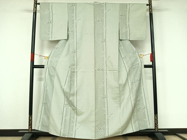 平和屋着物▽お召 単衣 笹竹文 正絹 逸品 AABL0460jh