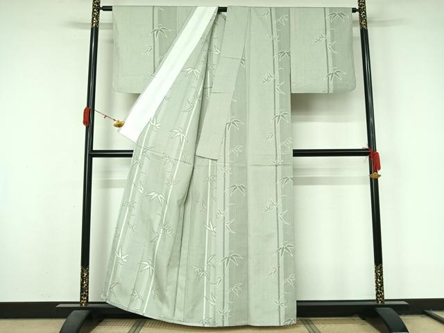 平和屋着物▽お召 単衣 笹竹文 正絹 逸品 AABL0460jh