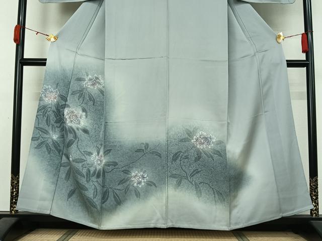 平和屋着物▽訪問着 単衣 手描き 刺繍 枝花文 暈し染め 正絹 逸品 AABL0464jh