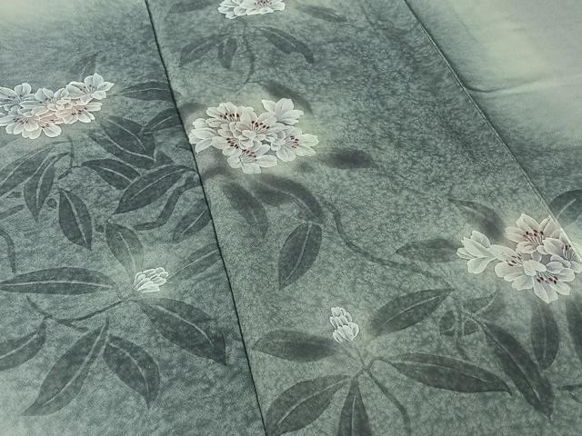 平和屋着物▽訪問着 単衣 手描き 刺繍 枝花文 暈し染め 正絹 逸品 AABL0464jh