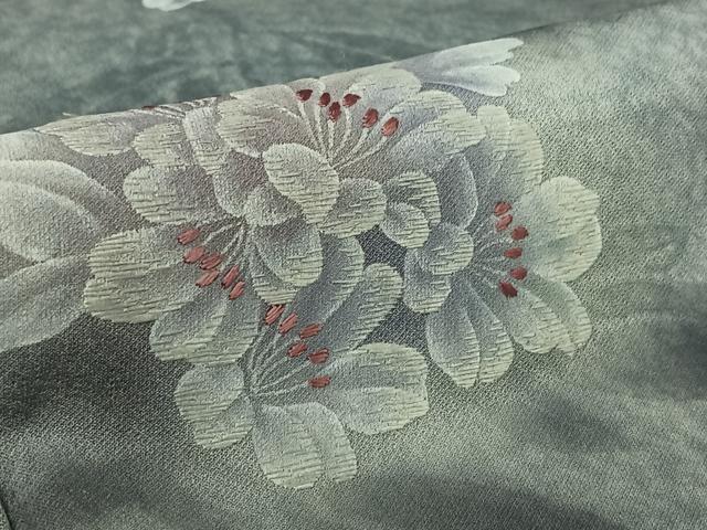 平和屋着物▽訪問着 単衣 手描き 刺繍 枝花文 暈し染め 正絹 逸品 AABL0464jh