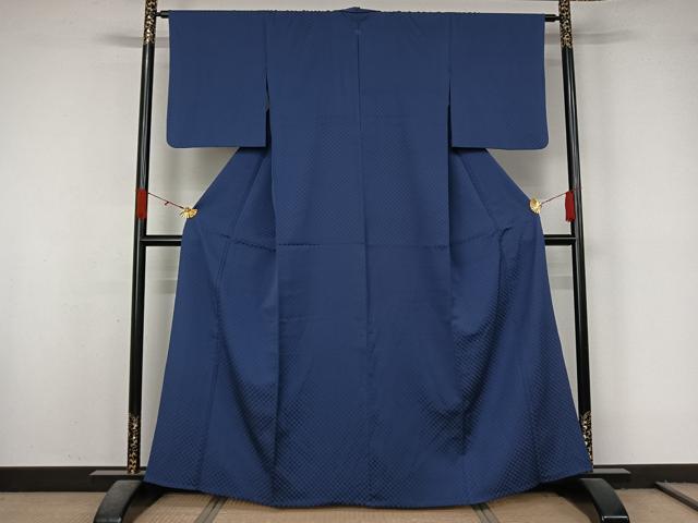 平和屋着物▽上質な色無地 単衣 市松地紋 青藤色 正絹 逸品 AABL0465jh