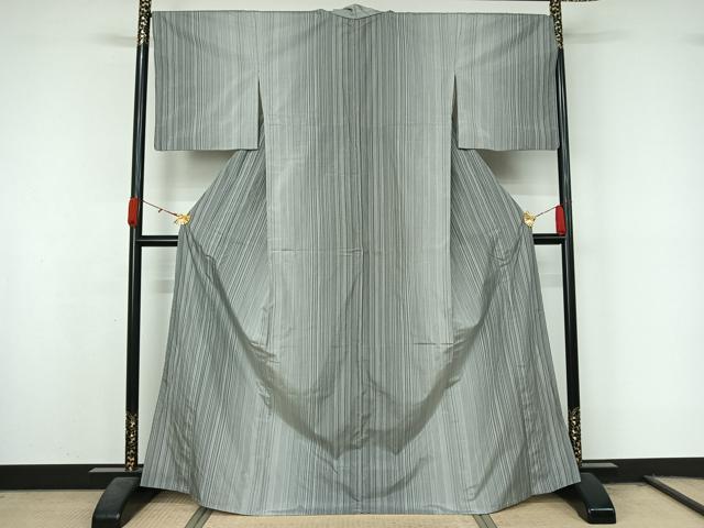 平和屋着物▽お召 単衣 縞 正絹 逸品 AABL0469jh