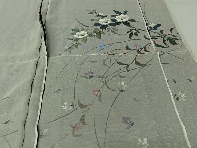 平和屋着物▽訪問着 無双 紗袷 紗×紗 手描き 草花文 仮絵羽 正絹 逸品 未使用 AABL0474jh