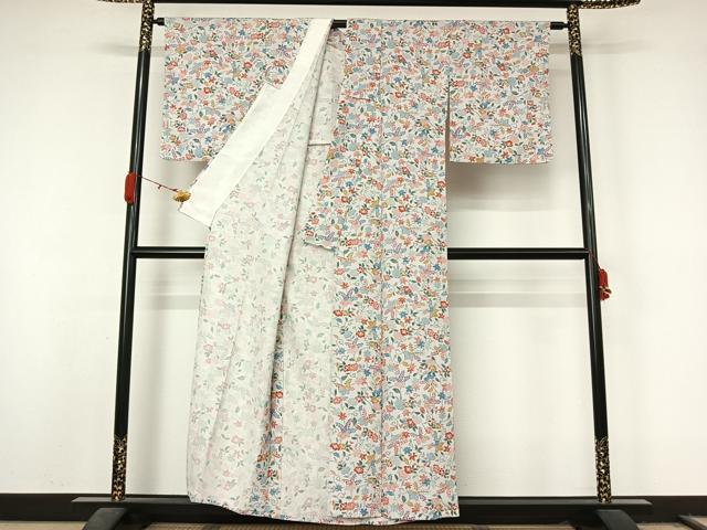 平和屋着物▽上質な小紋 単衣 花唐草文 正絹 逸品 AABL0480jh