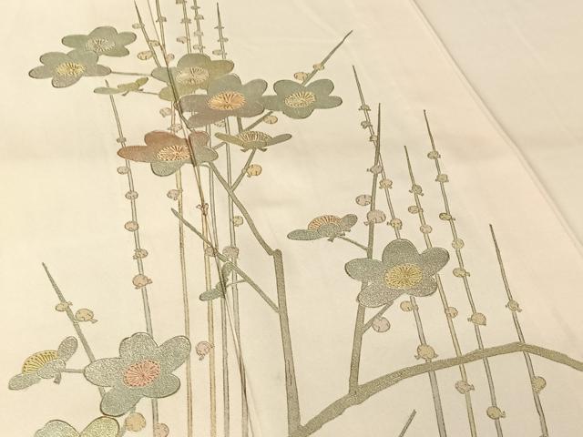 平和屋着物▽金彩友禅 卓越技能者・名工・和田光正 訪問着 単衣 枝梅文 金銀彩 正絹 逸品 AABL0481jh