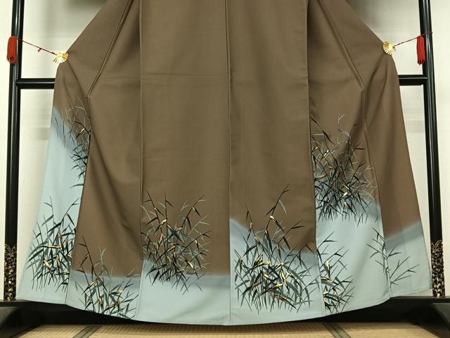 平和屋着物▽訪問着 単衣 草葉文 金彩 洗える着物 AABL0485jh