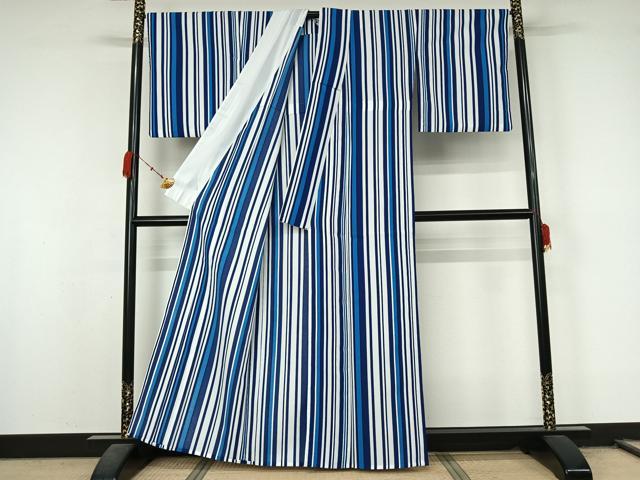 平和屋着物▽小紋 単衣 縞 洗える着物 AABL0499jh