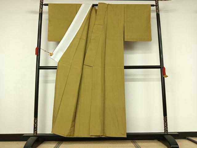 平和屋着物▽上質な紬 単衣 青朽葉色 正絹 逸品 未使用 AABL0509jh
