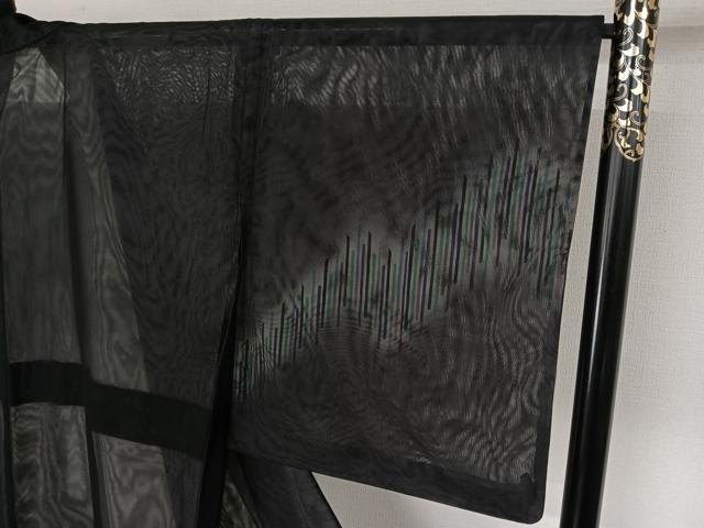 平和屋着物▽訪問着 無双 紗袷 紗×紗 縞 暈し染め 黒地 正絹 逸品 AABL0514jh