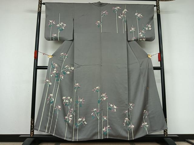 平和屋着物▽本加賀友禅作家 由水煌人 訪問着 単衣 草花文 三越扱い 正絹 逸品 AABL0515jh