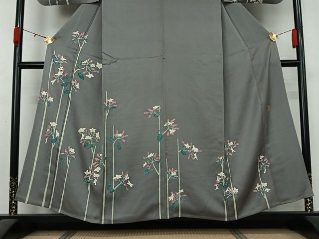 平和屋着物▽本加賀友禅作家 由水煌人 訪問着 単衣 草花文 三越扱い 正絹 逸品 AABL0515jh