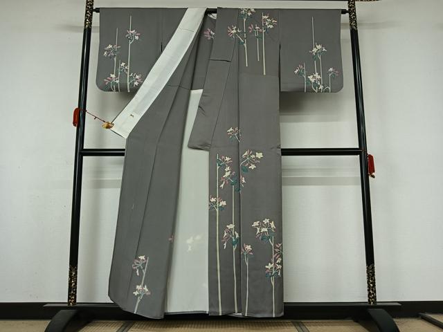 平和屋着物▽本加賀友禅作家 由水煌人 訪問着 単衣 草花文 三越扱い 正絹 逸品 AABL0515jh