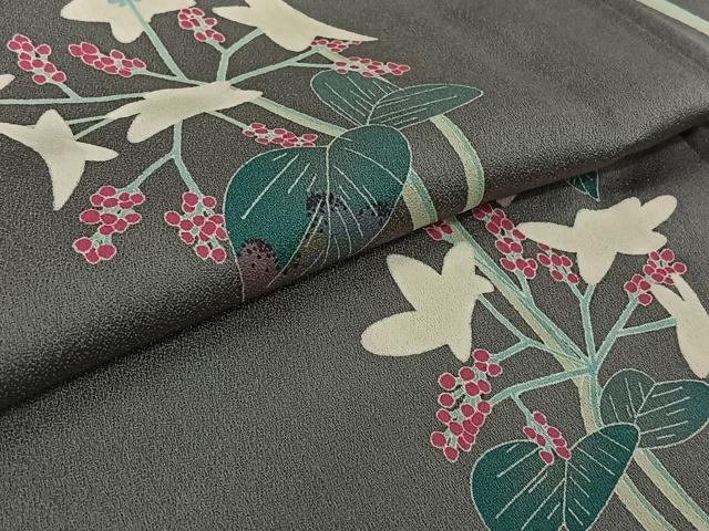 平和屋着物▽本加賀友禅作家 由水煌人 訪問着 単衣 草花文 三越扱い 正絹 逸品 AABL0515jh