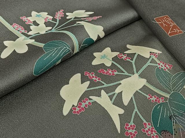 平和屋着物▽本加賀友禅作家 由水煌人 訪問着 単衣 草花文 三越扱い 正絹 逸品 AABL0515jh