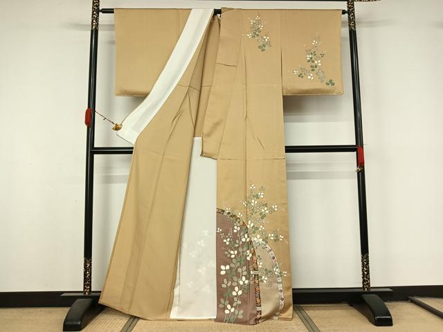 平和屋着物▽訪問着 単衣 駒刺繍 草花文 金糸 金彩 正絹 逸品 未使用 AABL0517jh