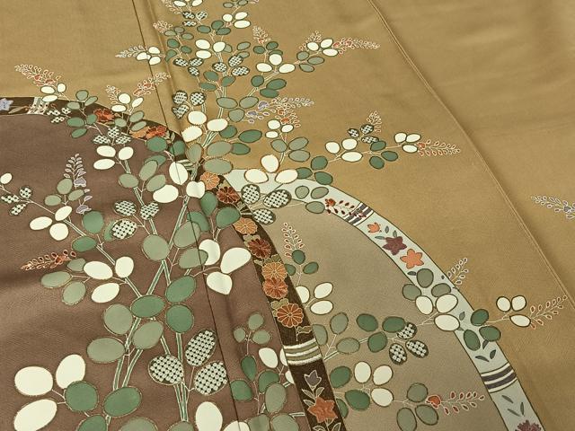 平和屋着物▽訪問着 単衣 駒刺繍 草花文 金糸 金彩 正絹 逸品 未使用 AABL0517jh