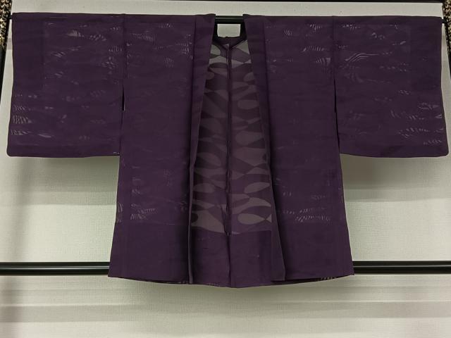 平和屋着物▽羽織 スリーシーズン 春夏秋 塵除け 幾何学文様 葡萄色 正絹 逸品 AABL0521jh