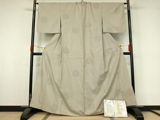 平和屋着物▽重要無形文化財 本場結城紬 単衣 80亀甲 花丸文 鑑定書付き 岡本弘作 正絹 逸品 AABL0522jh