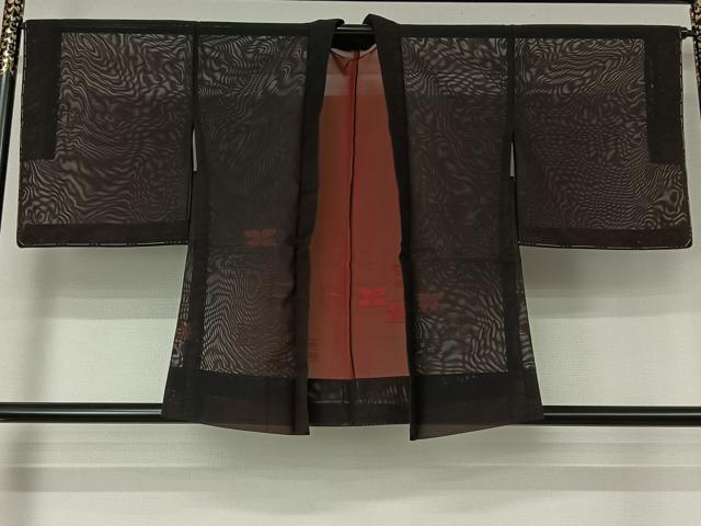 平和屋着物▽羽織 スリーシーズン 春夏秋 塵除け 草花文 黒地 正絹 逸品 未使用 AABL0523jh