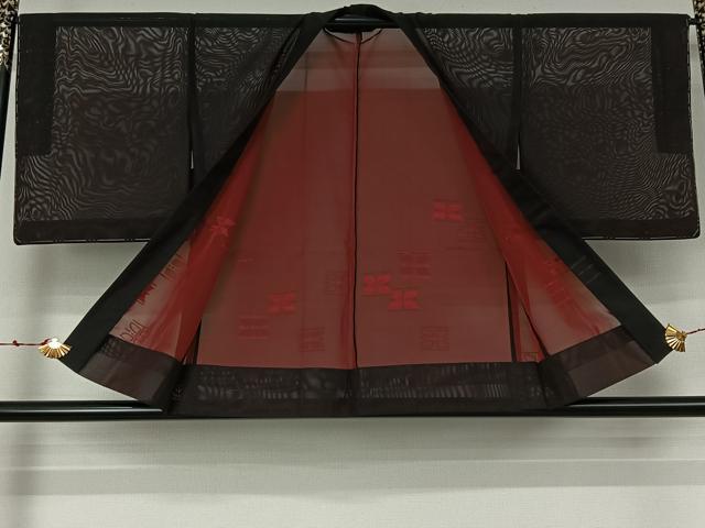平和屋着物▽羽織 スリーシーズン 春夏秋 塵除け 草花文 黒地 正絹 逸品 未使用 AABL0523jh