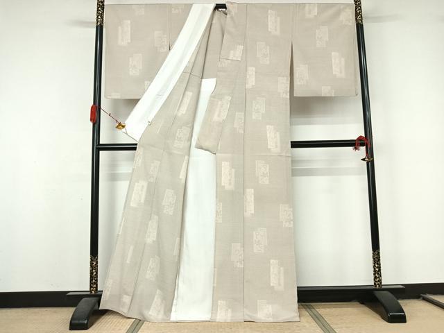 平和屋着物▽本塩沢 単衣 短冊花文 やまと誂製 正絹 逸品 AABL0527jh