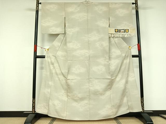 平和屋着物▽本場越後塩沢紬 単衣 110亀甲 風景流水文 証紙付き 正絹 逸品 AABL0535jh